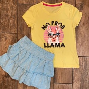 GIRL’S LLAMA TEE & SKORT SET YELLOW/BLUE SZ M